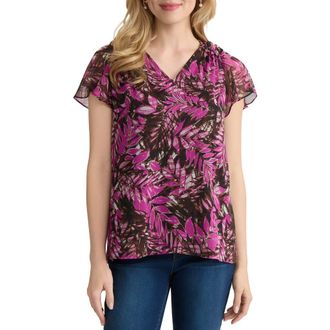 Jones New York Print Flutter Sleeve Top in Bright Orchid Multi at Nordstrom, Size X-Small P