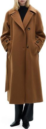 Mango Wool Blend Belted Coat in Brown at Nordstrom, Size Medium
