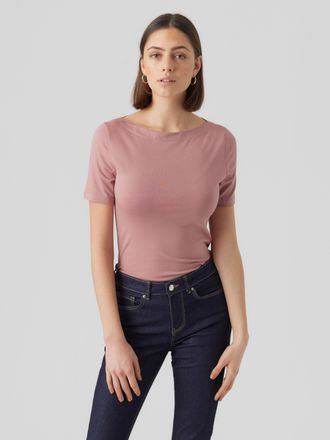 Vero Moda Kurzarmshirt VERO MODA VMPANDA MODAL S/S TOP NOOS, Damen, Gr. XL, rosa (nostalgia rose), Jersey, Obermaterial: 48% Baumwolle, 48% Modal (TENCEL), 4% E