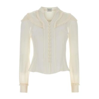 Alexander McQueen Alexander McQueen, Shirts, female, White, Size: S Bib Ruffle Detail Blouse