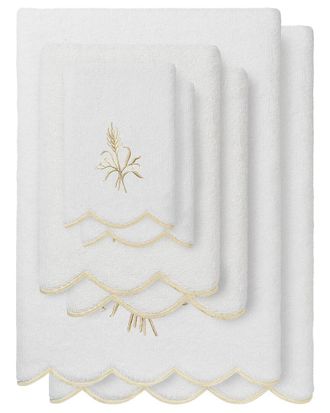Linum Home Textiles 100% Turkish Cotton Whitney Scallop 6Pc Embellished Towel Set