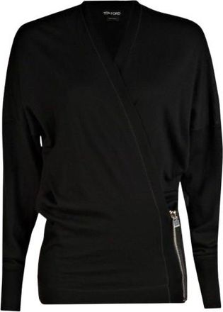 Tom Ford Black Contrasting Panel Silver Zip Cardigan Size S
