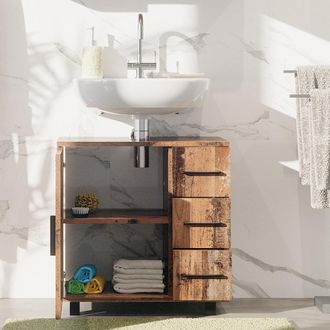 Vicco Mueble Bajo Lavabo Ilias, Roble R&uacute;stico, 60 X 60 Cm Con Puerta Y 3 Cajones