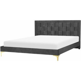 Beliani Beliani - Letto Matrimoniale con Struttura Imbottita di Velluto Nero 160 x 200 cm Limoux
