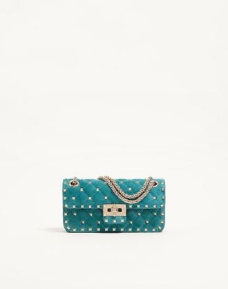 Valentino Garavani Borsa Piccola A Spalla Valentino Garavani Rockstud Spike In Suede Donna VERDE ACQUA UNI