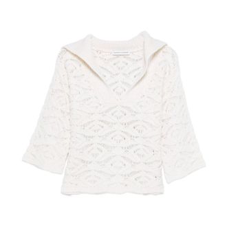 Tabaroni Cashmere Truien & Vesten, Dames, Wit, S, Wol, Polo Shirt van Geperforeerd Knit