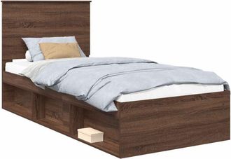 vidaXL Bed Frame with Headboard Brown Oak 90 x 200 cm Solid Pine Wood vidaXL