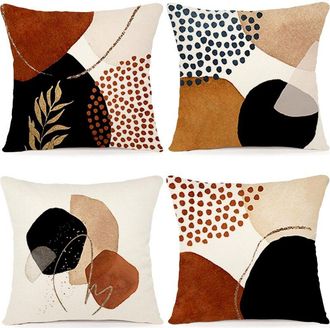 OEM Juego De 4 Fundas De Coj&iacute;n De Lino De 45 X 45 Cm. Fundas De Coj&iacute;n Modernas Estilo Boho Para Sof&aacute;, Con Estampado Abstracto. Ideales Para Sof&aacute; De Dormit