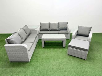 Fimous 8 Seater Poly Rattan Outdoor Garden Furniture Oblong Coffee Table Sofa Set Patio 3 Seater Sofa Reclining Chair 3 Seater Sofa Big Footstool