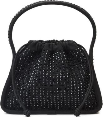 Alexander Wang Zwarte Strass Ribgebreide Trekkoordtas - Dames - Schoudertassen - Zwart - ONE Size - Tassen