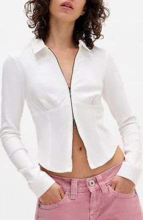 BDG Hailey Zip-Up Shirt in White at Nordstrom Rack, Size Medium