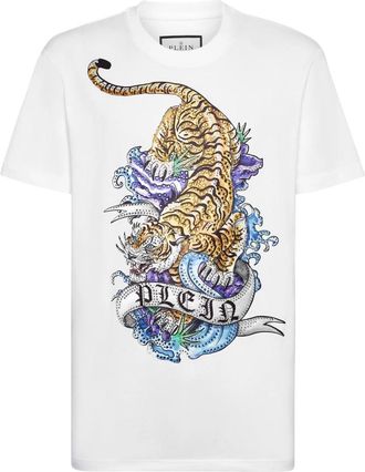 Philipp Plein T-shirt Ronde Hals Tattoo - Heren - T-shirts - Wit - 2XL - Katoen - Tops