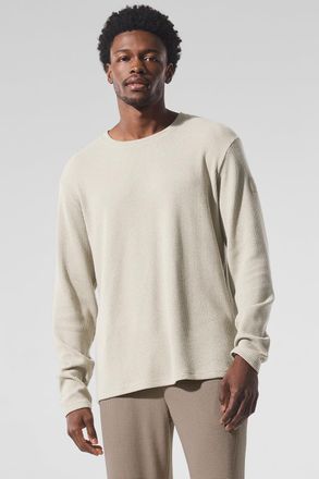Alo | Elevate Waffle Long Sleeve Crewneck Top in Bone Beige, Size: Medium