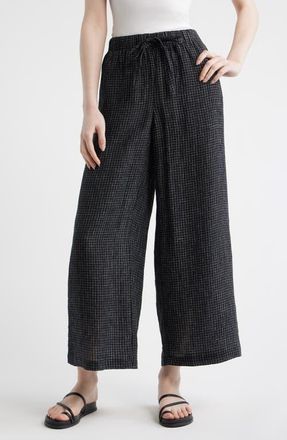 Eileen Fisher Windowpane Check Wide Leg Ankle Pants in Black/White at Nordstrom, Size X-Large