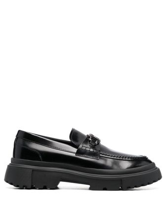 Hogan logo-plaque leather loafers - Black