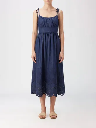 Zimmermann A-line Off-the-Shoulder Embroidered Cotton Denim Midi Dress