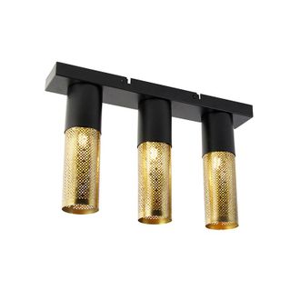 QAZQA Qazqa - Industrial Plaf&oacute;n Industrial Negro Con Dorado Oblongo 3 Luces - Raspi Acero Alargada /redonda Adecuado Para Led Max. 3 X 25 Watt