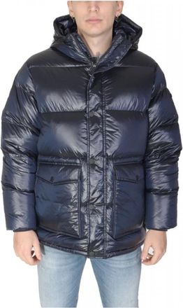 Emporio Armani Iridescent Nylon Down Jacket met Capuchon - Heren - Gewatteerde jassen - Blauw - M - Nylon - Jassen