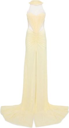 DAVID KOMA tulle-insert draped maxi dress - Yellow