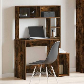 Berkfield Home Decorative Desk with Shelves Smoked Oak 100x45x140 cm Engineered Wood in Brown | Size: 100 x 45 x 140 cm