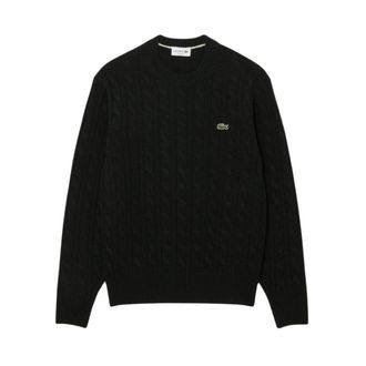 Lacoste Kabelgebreide trui met ronde hals - Heren - Truien - Zwart - Maat: L Wol