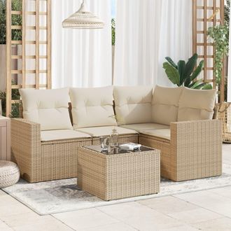 vidaXL Vidaxl - Juego De Sof&aacute;s Jard&iacute;n Con Cojines 5 Pzas Rat&aacute;n Sint&eacute;tico Beige
