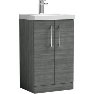 Balterley Balterley Contemporary Bathroom Floor Standing 2-Door Vanity & Thin-Edge Basin, Anthracite, 500mm