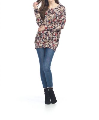 Papillon Floral Oversized Sweatshirt Bottom Sweatshirt In Black/red