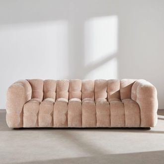 Maisons du monde Sof&aacute; nube de 3/4 plazas de terciopelo beige latte efecto desgastado