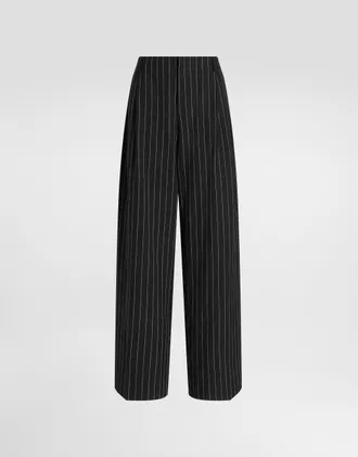 Dolce & Gabbana Pinstripe Trousers In Virgin Wool And Linen - Woman Pants And Shorts Multicolor 38