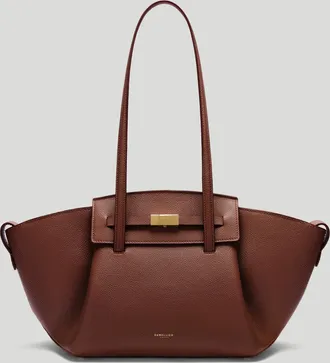 DeMellier The Midi Brooklyn in Warm Brown Small Grain Leather Shoulder bag