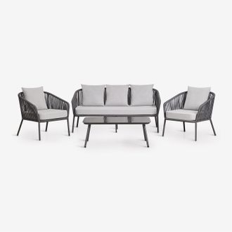 Sklum Conjunto De Jard&iacute;n Con Sof&aacute; De 2 Plazas, 2 Sillones En Cuerda Trenzada Y Mesa De Centro Arhiza Sklum