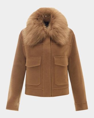 Gorski Cashmere And Wool Jacket With Detachable Goat Shearling Collar