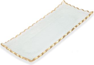 Classic Touch Glass Oblong Tray with Gold Edge 14L x 6.75W
