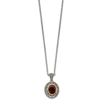 Diamond2Deal Sterling Silver with 14K Accent Oval Garnet Pendant Necklace