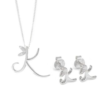 Say It With Winged Initial Earring Gift Set - Silver - K | Size: 18 inches