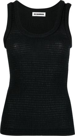 Jil Sander shirred tank top - women - Cotton/Polyester/Elastane - 32 - Black