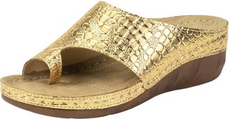 Generic 2026 Women Slippers Ladies Summer Casual Bright Solid Color Large Size Slope Heel Thick Bottom Beach Sandals (Gold, 5.5)