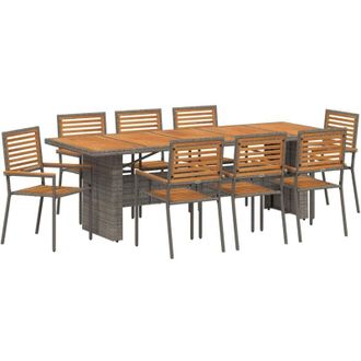 vidaXL Conjunto De Comedor De Jard&iacute;n 9 Pcs Gris Y Marr&oacute;n Vidaxl