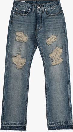 Rhude Mens Blue Distressed Denim Trousers