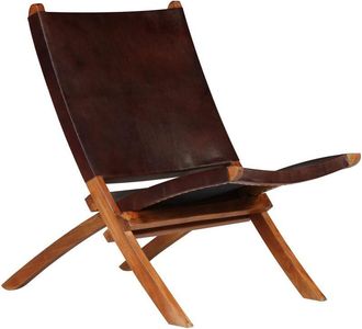 vidaXL Folding Relaxing Chair Brown Real Leather vidaXL