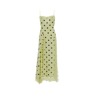 Sportmax Sportmax, Maxi Dresses, female, Yellow, Size: S Long Silk Polka-Dot Dress