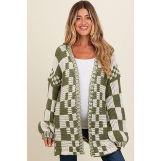 Pinkblush Mixed Check Pattern Chunky Cardigan in Olive Green at Nordstrom, Size X-Large