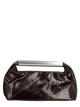 Maison Margiela Glossy Brown Cowhide Clutch with Silver Bar Handle