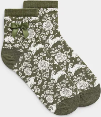 Simons Womens Satiny bow abundance painting ankle socks