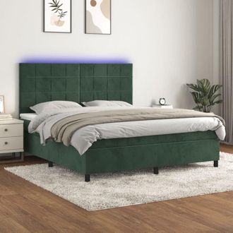 vidaXL Vidaxl - Cama Box Spring Colch&oacute;n Y Led Terciopelo Verde Oscuro 180x200cm