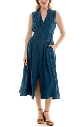 Nicole Miller Smocked Waist Zip Front Midi Dress in Dark Denim at Nordstrom Rack, Size X-Large