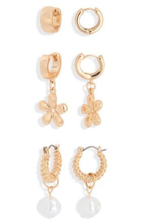 BP. Pretty Floral Set of 3 Earrings in Ivory- Gold at Nordstrom