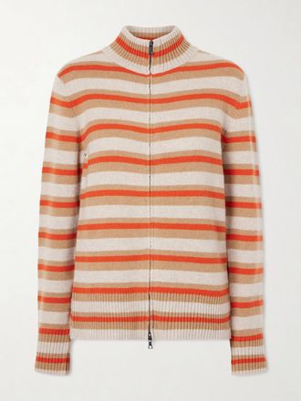 The Elder Statesman Cardigan In Cashmere A Righe Hallie - Arancione