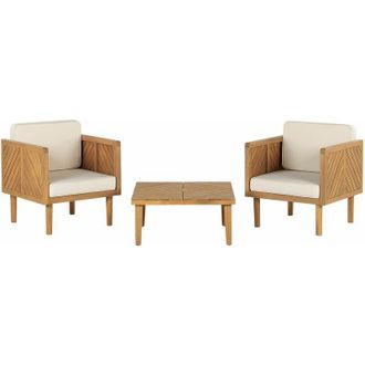 Beliani Beliani - Set bistrot da esterno 2 poltrone e tavolino legno di acacia e cuscini beige chiaro Baratti